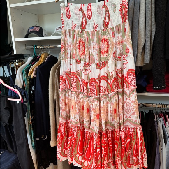 Free People Red and Green Paisley Maxi Skirt - Picture 2 of 6